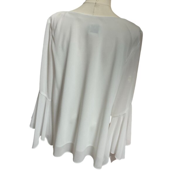 White Bell Sleeve Blouse w/ Sequin & Embroidered Details - Picture 2 of 4